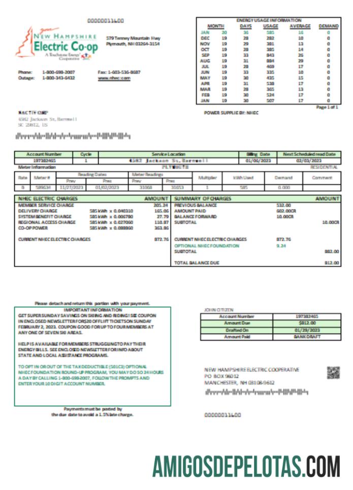 Projeto de lei de negócios de serviços públicos de eletricidade da New Hampshire Electric Co Op, SCR modelo